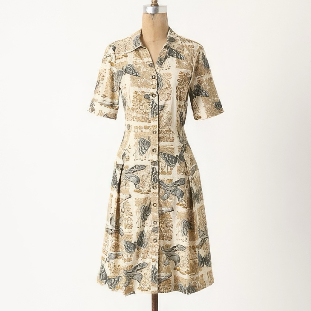 Anthropologie Corduroy Shirt Dress Sz 0 Girls From Savoy Birds Nature Alary